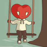 a cartoon of a person with a heart head sitting on a swing