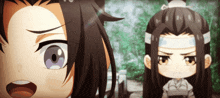 a couple of anime characters standing next to each other with one making a funny face