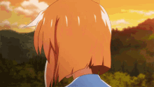a close up of a cartoon character 's head with a sunset in the background