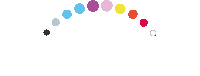 a circle of colorful dots on a white background with a black circle in the middle
