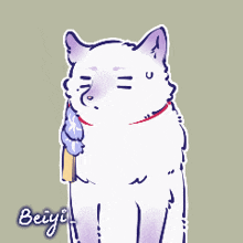 a drawing of a white cat with the name beiyi written on the bottom