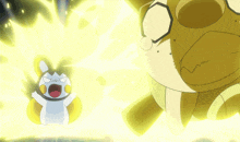 a cartoon drawing of a yellow and white pokemon
