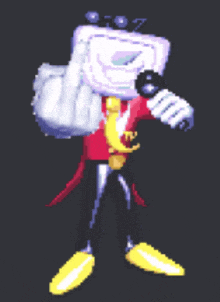 a pixel art of a man holding a microphone and giving a middle finger