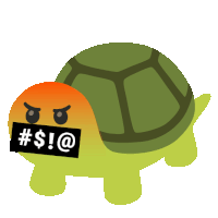a cartoon turtle with a # $ ! @ sticker on its face