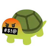 a cartoon turtle with a # $ ! @ sticker on its face