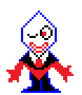 a pixel art of a superhero with a red cape .