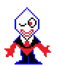 a pixel art of a superhero with a red cape .