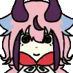 a pixel art drawing of a girl with horns on her head and pink hair .