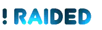 the word raided is displayed in blue letters on a white background