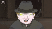 a cartoon of a man wearing glasses and a hat with the word [ as ] on the bottom right