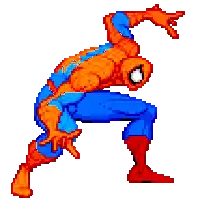 a pixel art of a spider man in a blue suit