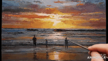 a painting of a family fishing on the beach is made in animatica