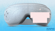 an advertisement for renpho shows a pair of eye masks on a blue background