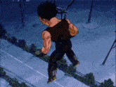 a cartoon character is jumping over a fence in the air .