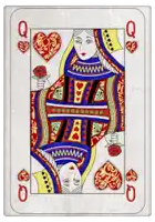 a queen of hearts playing card with hearts and roses