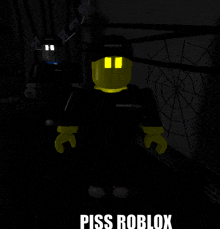 two roblox characters are standing in a dark room with the words piss roblox on the bottom