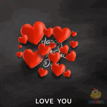a valentine 's day greeting card with red hearts and the words happy valentine 's day love you