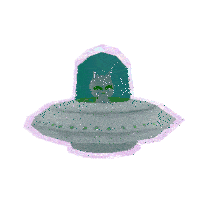 a cartoon cat is sitting inside of a gray ufo