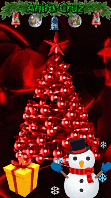 an image of a christmas tree and a snowman with the name anita cruz above it