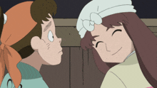 two cartoon characters looking at each other with one wearing a bandana