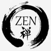 a black and white circle with the word zen in the center