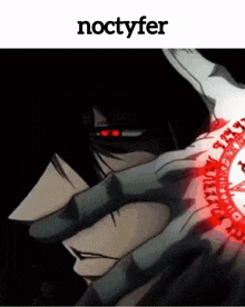 a picture of a man with red eyes and the name noctyfer on the bottom