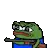 a pixel art of a green frog holding a gun .