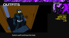 a screenshot of a video game that says " outfits "