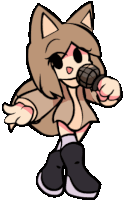a cartoon drawing of a girl with a microphone in her hand