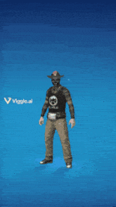 a man in a cowboy hat is jumping in the air while wearing a shirt that says ' ariel ' on it