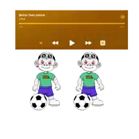 a cartoon character standing next to a soccer ball with the words better than before written on the top