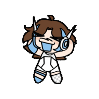 a cartoon character wearing headphones and a mask is flying in the air .
