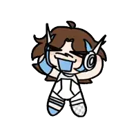 a cartoon character wearing headphones and a mask is flying in the air .