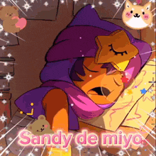a cartoon of a girl sleeping with a star mask on her face .