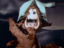 a cartoon dog with a green hat on its head