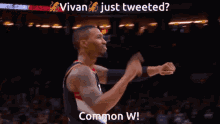 a basketball player with the words " vivan just tweeted " written above him