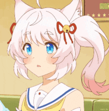 a girl with white hair and blue eyes is wearing a sailor uniform