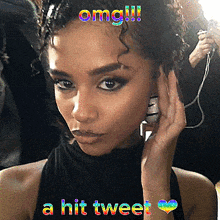 a picture of a woman with the words " omg !!! a hit tweet " on it