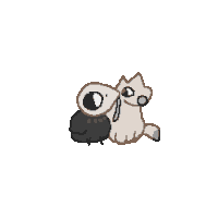 a pixel art of a dog and a cat hugging each other