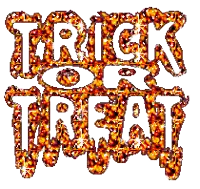 a sign that says trick or treat is covered in glitter