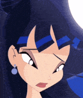 a close up of a cartoon girl with blue hair