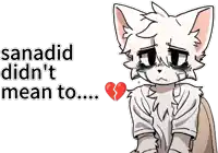 a cartoon cat with a broken heart and the words sanadid didn 't mean to
