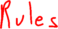 the word rules is written in red letters on a white background
