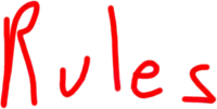 the word rules is written in red letters on a white background