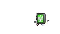 a cartoon character with arms and legs is standing next to a green square with a telephone on it .