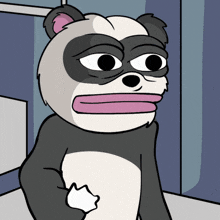 a cartoon of a panda bear with a pink lip