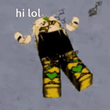 a cartoon character is flying through the air with the words `` hi lol '' written on the bottom .
