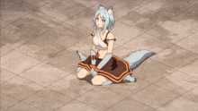 a girl with a wolf 's tail is crawling on the ground