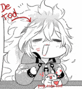 a black and white drawing of a girl with the words " de tod " written above her