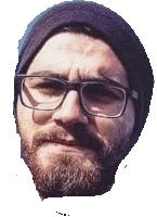 a man with a beard and glasses is wearing a beanie and making a funny face .